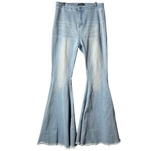 Banjul‎ Jeans Womens M Blue Flare Bell Bottom Distressed High Rise Boho Hippie